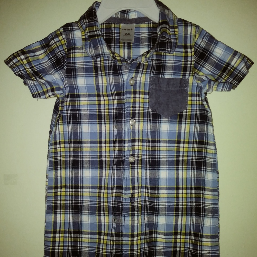 NWT Carter's Blue Plaid Button Down Romper Baby